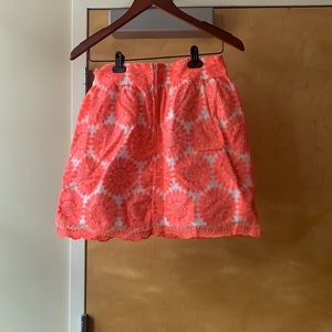 Bright pink and white floral skirt